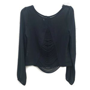 Party Sheer Top Womens Black Sexy String Back Poly S Small L/S fio fio See Thru